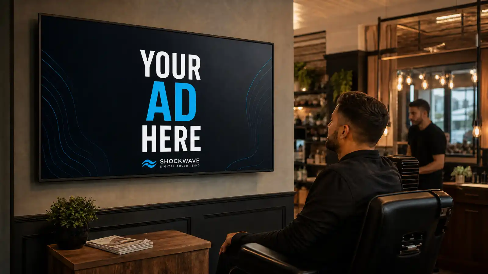 Illustration of a Shockwave digital billboard screen inside a local Central Valley venue